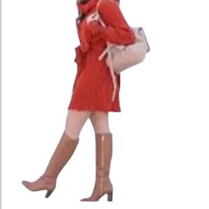 Free People FOR THE LOVE OF CABLE Med Orange Cable Dolman Sleeves Sweater Dress